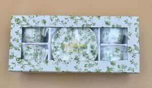 Grace Teaware Greeny Garden 8-Piece Coffee Espresso Cup Saucer Set NIB